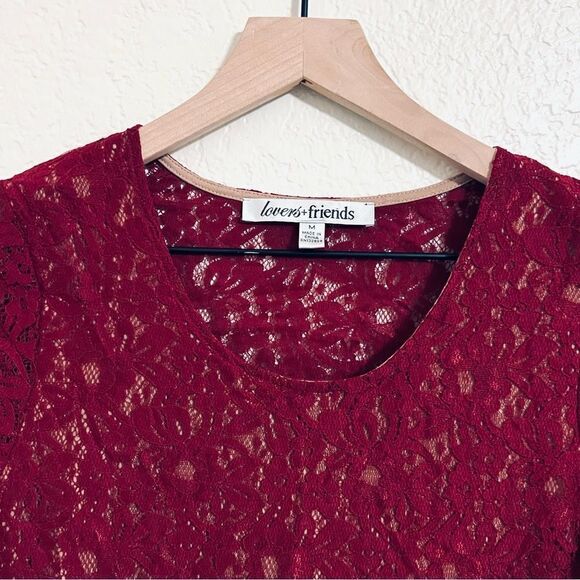 Lovers + Friends Lace Mini Dress Cut Out Back Body Con Burgundy Red Size M - Picture 7 of 14